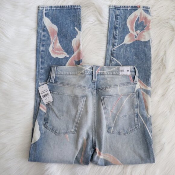 NWT Hudson Jeans High Waisted Light Blue Straight Leg Boho Floral Print Size 24 - Picture 7 of 8